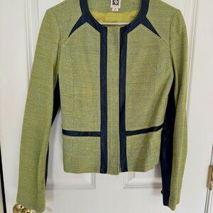 Anne Klein Blue and Green Blazer Jacket Sz 8 Medium Lined Zip Front